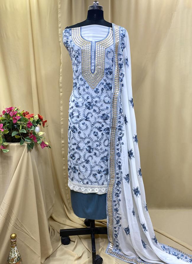 Georgette White Traditional Wear Hand Work Salwaar Suit